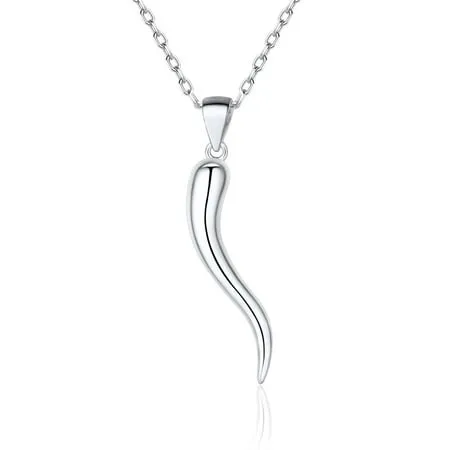 ChicSilver Lucky Italian Horn Pendant Protection Necklace Amulet Jewelry 925 Sterling Silver