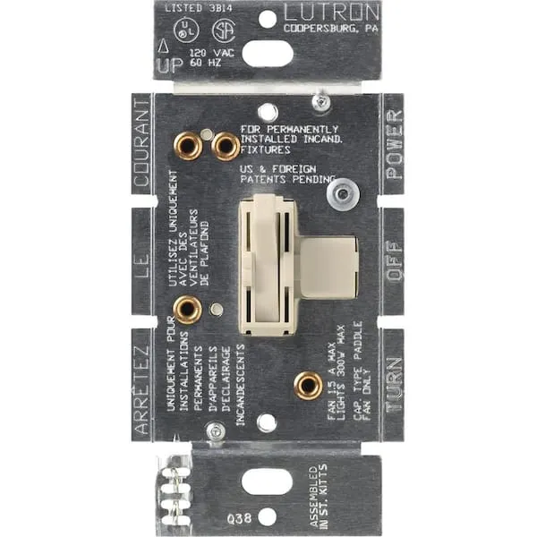 Lutron Ariadni AY2-LFSQ-LA Fan Control / 300 W Dimmer Light Almond 1.5 Amp