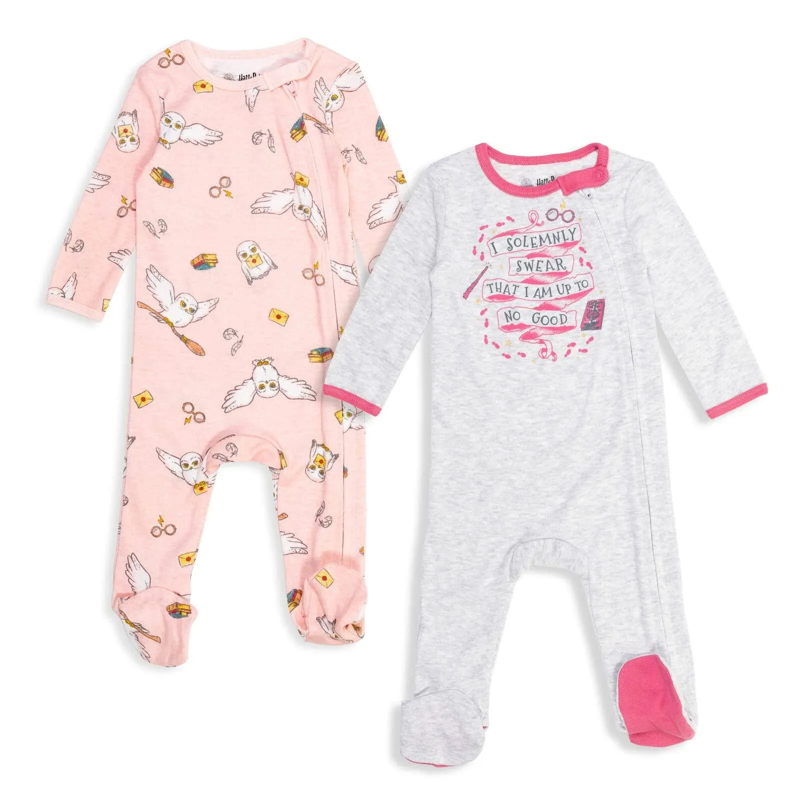 Harry Potter Hedwig Owl Newborn Baby Girls 2 Pack Sleep N' Play Coveralls Pink/White 6-9 Months