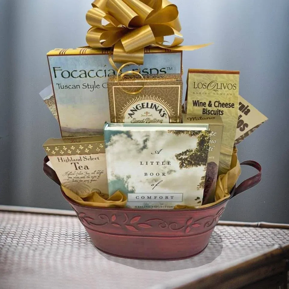 Gourmet Sympathy Gift Basket with Book for Loss of Mother, Loved One