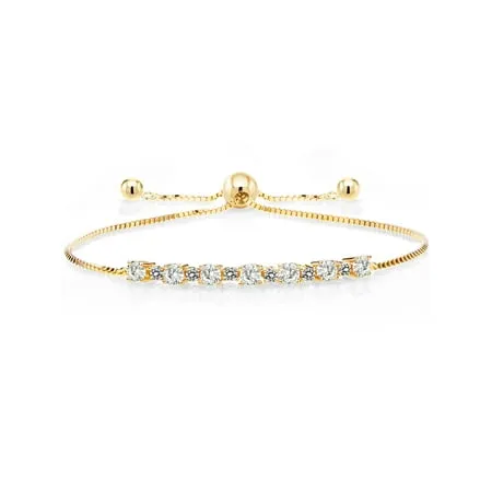 Gem Stone King 18K Yellow Gold Plated Silver Adjustable Tennis Bracelet for Women Up to 9 inch Set with Forever Classic Round 0.85cttw Created Moissanite from Charles & Colvard and Diamond