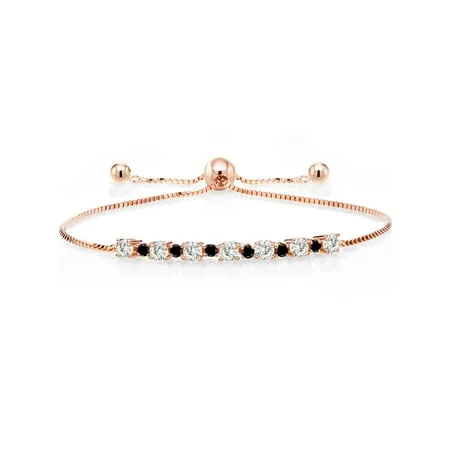 Gem Stone King 18K Rose Gold Plated Silver Adjustable Tennis Bracelet for Women Up to 9 inch Set with Forever Classic Round 0.85cttw Created Moissanite from Charles & Colvard and Diamond