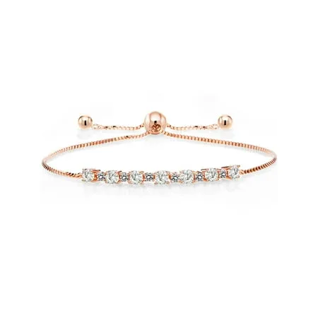 Gem Stone King 18K Rose Gold Plated Silver Adjustable Tennis Bracelet for Women Up to 9 inch Set with Forever Classic Round 0.85cttw Created Moissanite from Charles & Colvard and Diamond