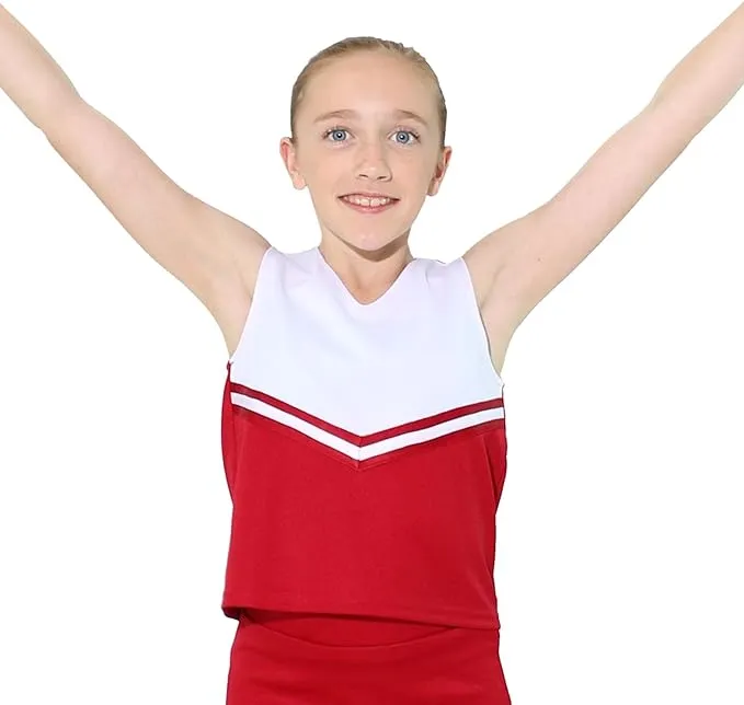 Danzcue Girls V-Neck Cheerleaders Uniform Shell Top Large Scarlet/White