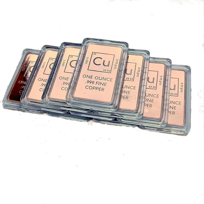 Pack of 10 of One Troy Ounce Copper Bar Bullion Paperweight .999 Pure Copper Indigo Metal Bars | Made in USA by Unique Metals