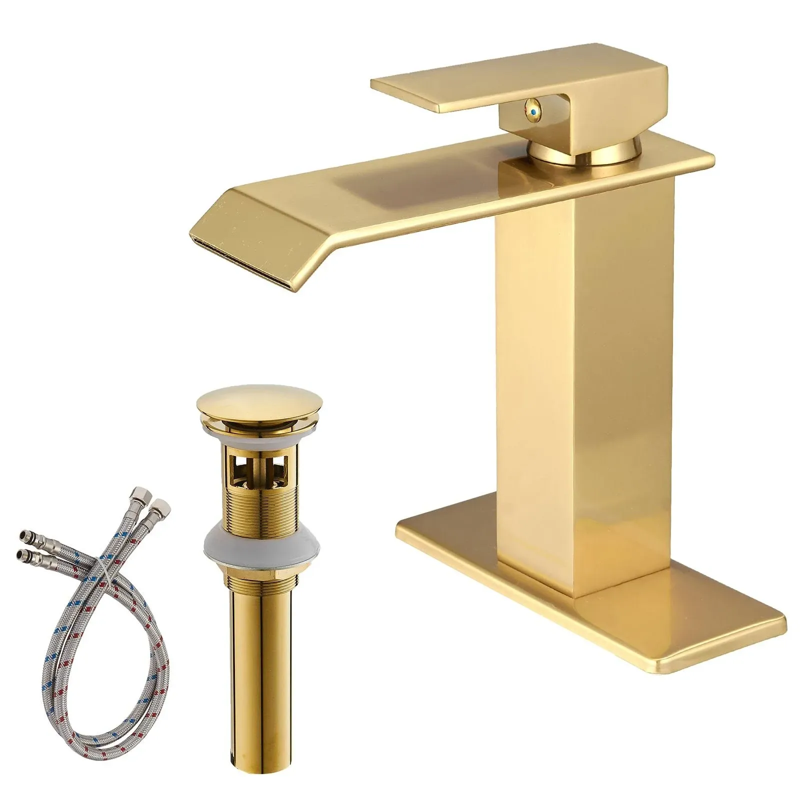 BWE Bathroom Faucet Waterfall with Pop-up Drain Assembly Gold