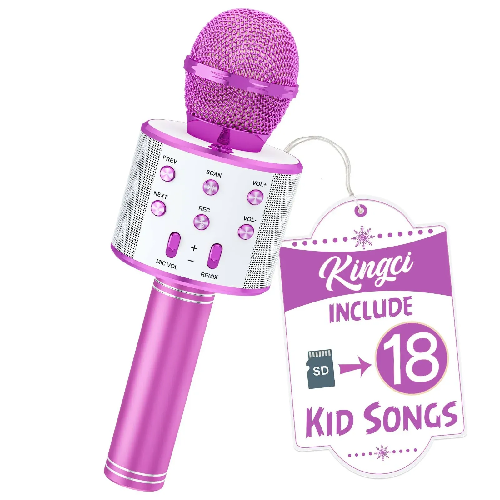 Kids Microphone, Girls Toy Microphones for Toddler Singing Bluetooth + 18 Pre-Loaded Nursery Rhymes, Birthday Gifts Toys Microphone for 3 4 5 6 7 8 9 10 12 Year Old Girls Boys