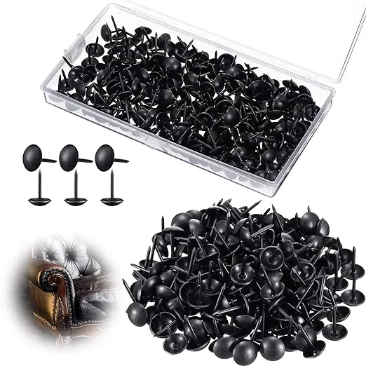 Black Upholstery Tacks, 7/16 Inch Decorative Furniture Tacks Black Thumb Pins Upholstery Nails with Storage Box for Upholstered Furniture Cork Board DIY Project Home Decor 11 x 17 mm(Black,200 Pcs)