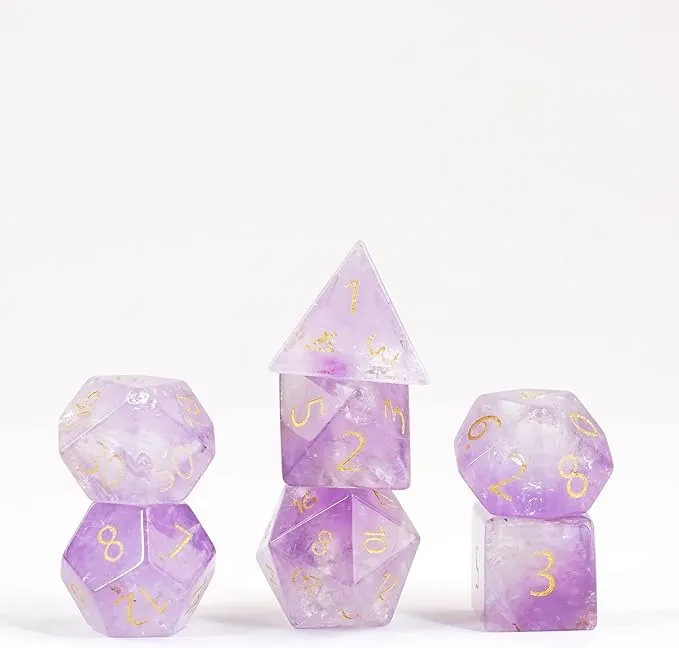 Fanroll by 16Mm Stone Poly DND Dice Set: Role Playing Game Engraved Amethyst