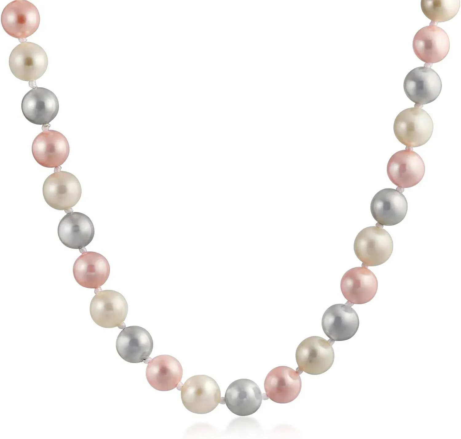 Imitation Pearl Strand Necklace Silver Plated Clasp 10MM