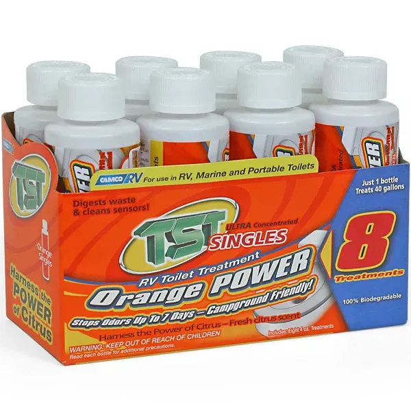 Camco TST Orange Ultra Concentrated RV Toilet Treatment - 8 pack, 4 oz each