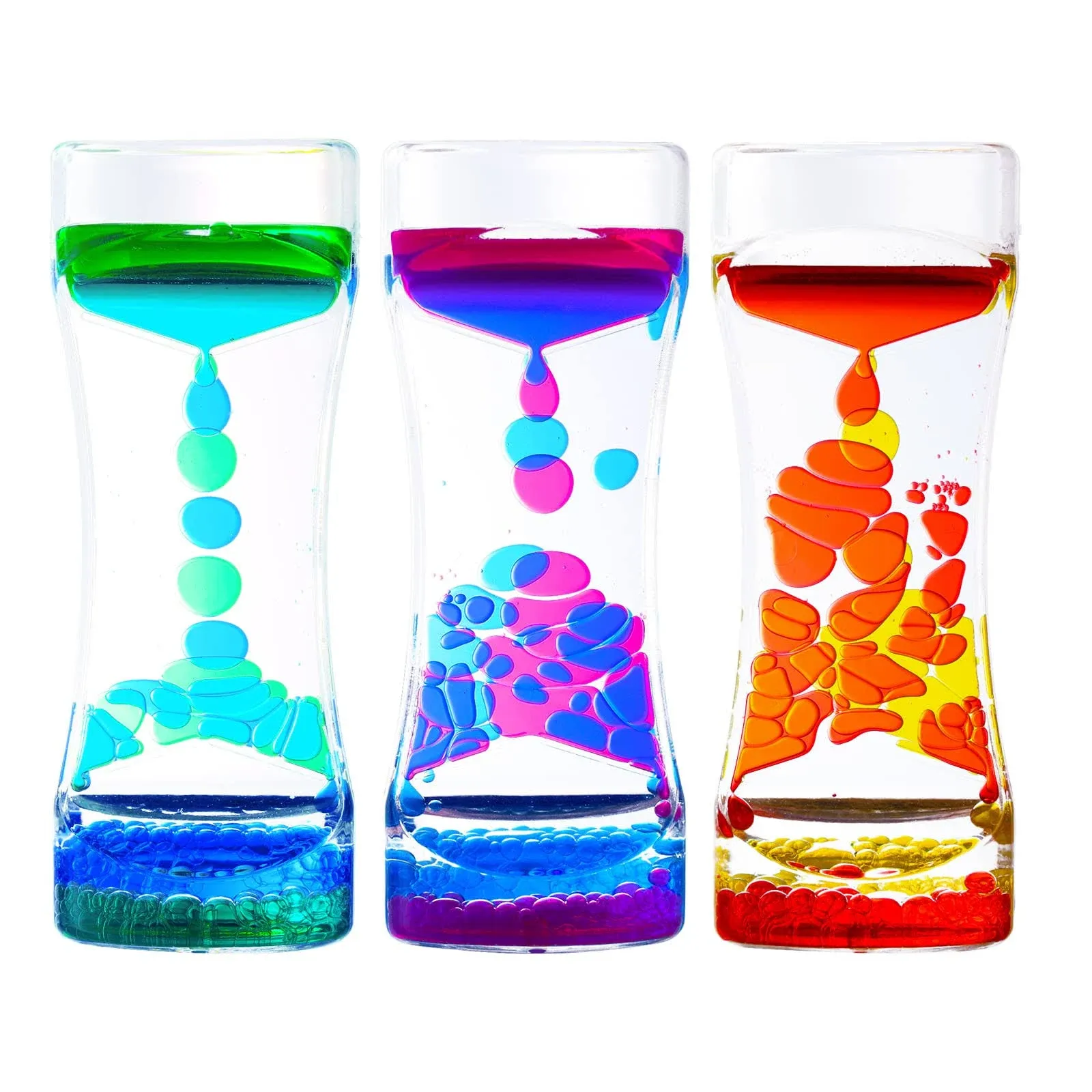 Liquid Motion Bubbler for Kids and Adults,3 Pack Water Timer Fidget Toy,Relaxing Oil Desk Décor,Sensory Play Hourglass,Christmas Stocking Filler Gift