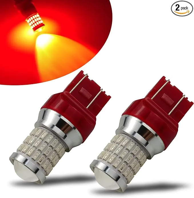 iBrightstar 9-30V Flashing Strobe Blinking Brake Lights 7440 7443 T20 LED Bulbs with Projector Replacement for Tail Brake Stop Lights, Brilliant Red