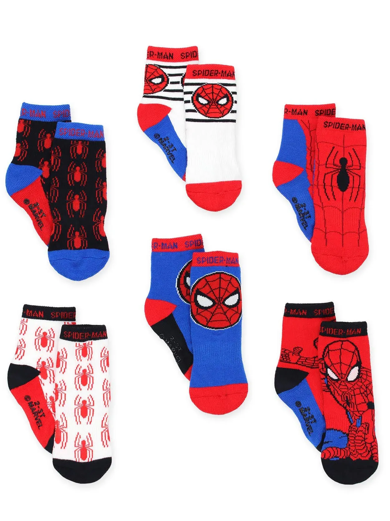 Super Hero Adventures Spider-Man Boys 6 pack Socks with Grippers (2T-3T, Red/Blue)