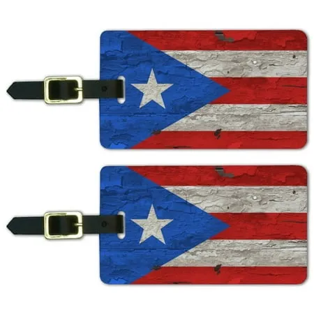 Rustic Distressed Puerto Rico Flag Luggage ID Tags Cards Set of 2