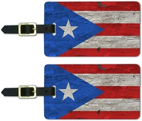 Rustic Distressed Puerto Rico Flag Luggage ID Tags Cards Set of 2