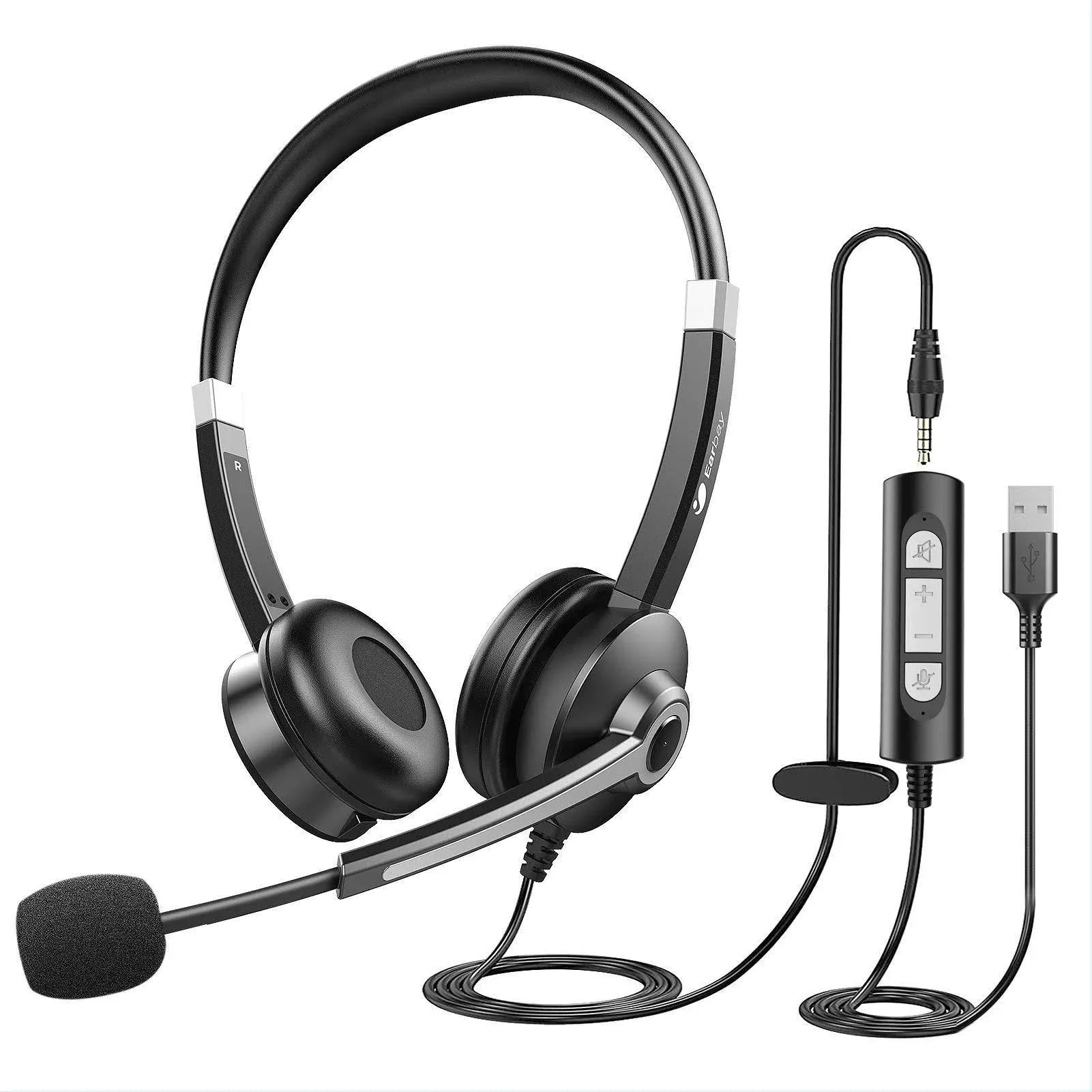 Usb Computer Headset With Microphone For Laptop Pc,3.5Mm Wired Stereo Call Center Headset