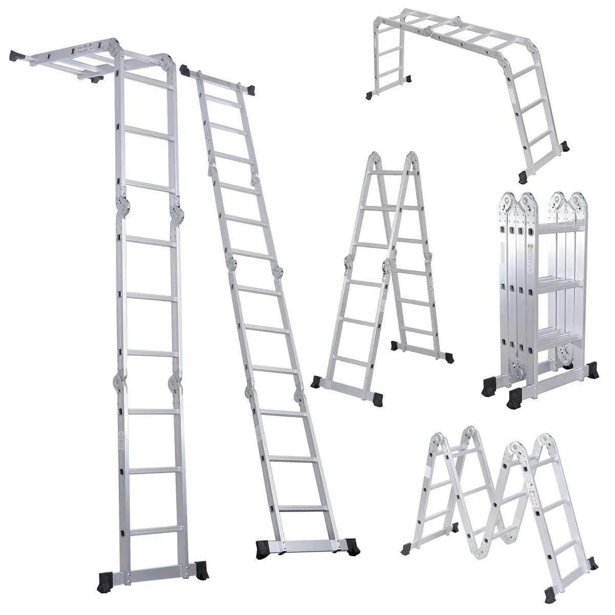 Comie 330lb 12.5ft Multi Purpose Aluminum Extension 7 in 1 Folding Step Ladder ...