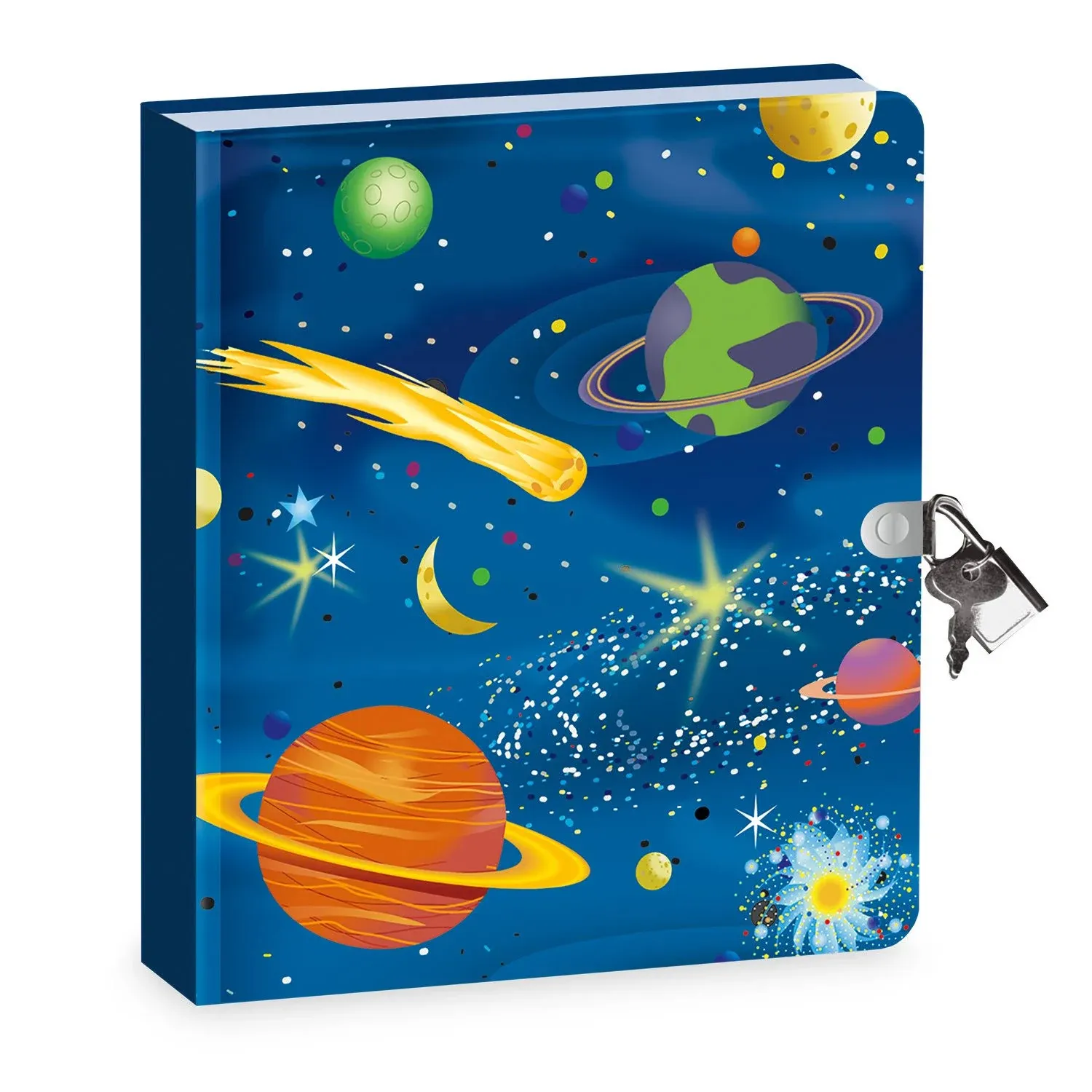 Peaceable Kingdom Deep Space Glow in the Dark 6.25&#034; Lock and Key, Lined Page