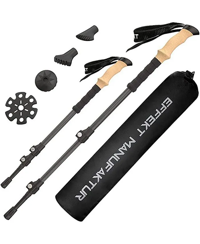 Effekt Carbon Trekking Poles Adjustable with Cork Grip & Bag - Hiking Poles, Telescopic Portable Nordic Walking Stick with Quick Locks, Collapsible Hiking Poles for Men, Women, self Defense ski Poles