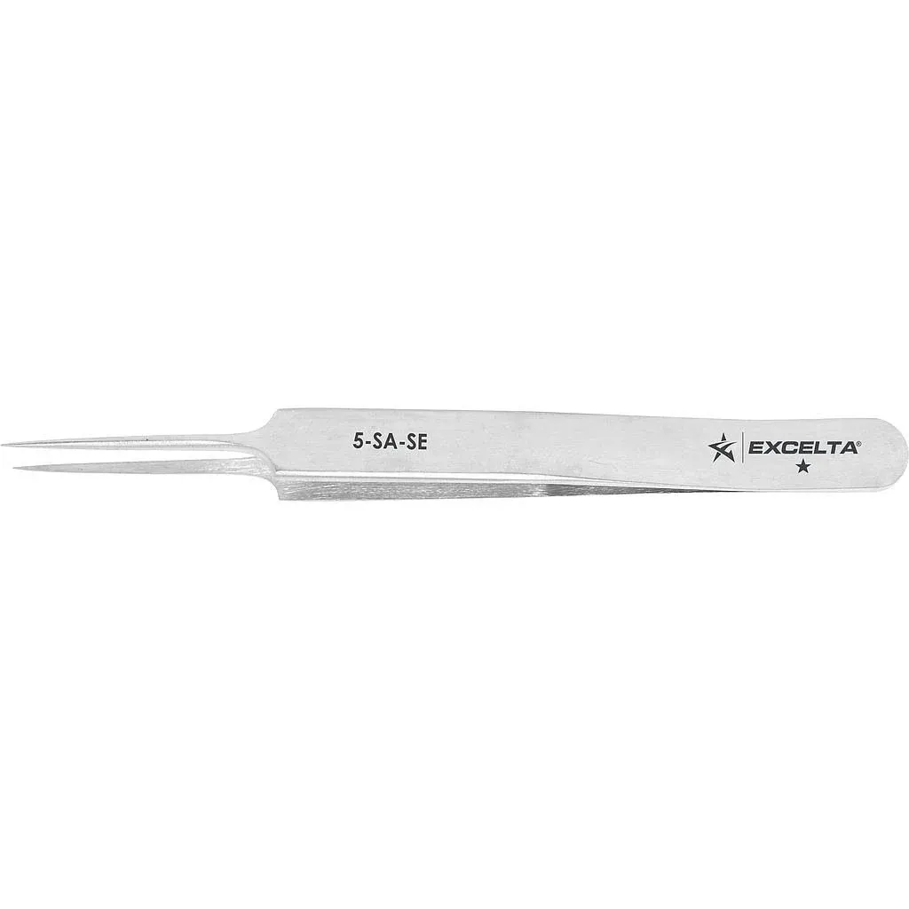 Excelta Ultra Fine Point Tweezers, Mini Straight Tapered For Microscopy, 4.25" Anti-Magnetic Stainless Steel, Basic