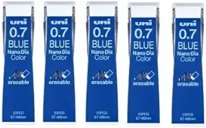 Uni NanoDia Color Mechanical Pencil Leads 0.7mm Blue, 5 Pack/total 100 Leads Value Set