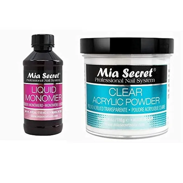 Mia Secret Professional Liquid Monomer 4 oz + Clear Acrylic Powder 4 oz Nail System