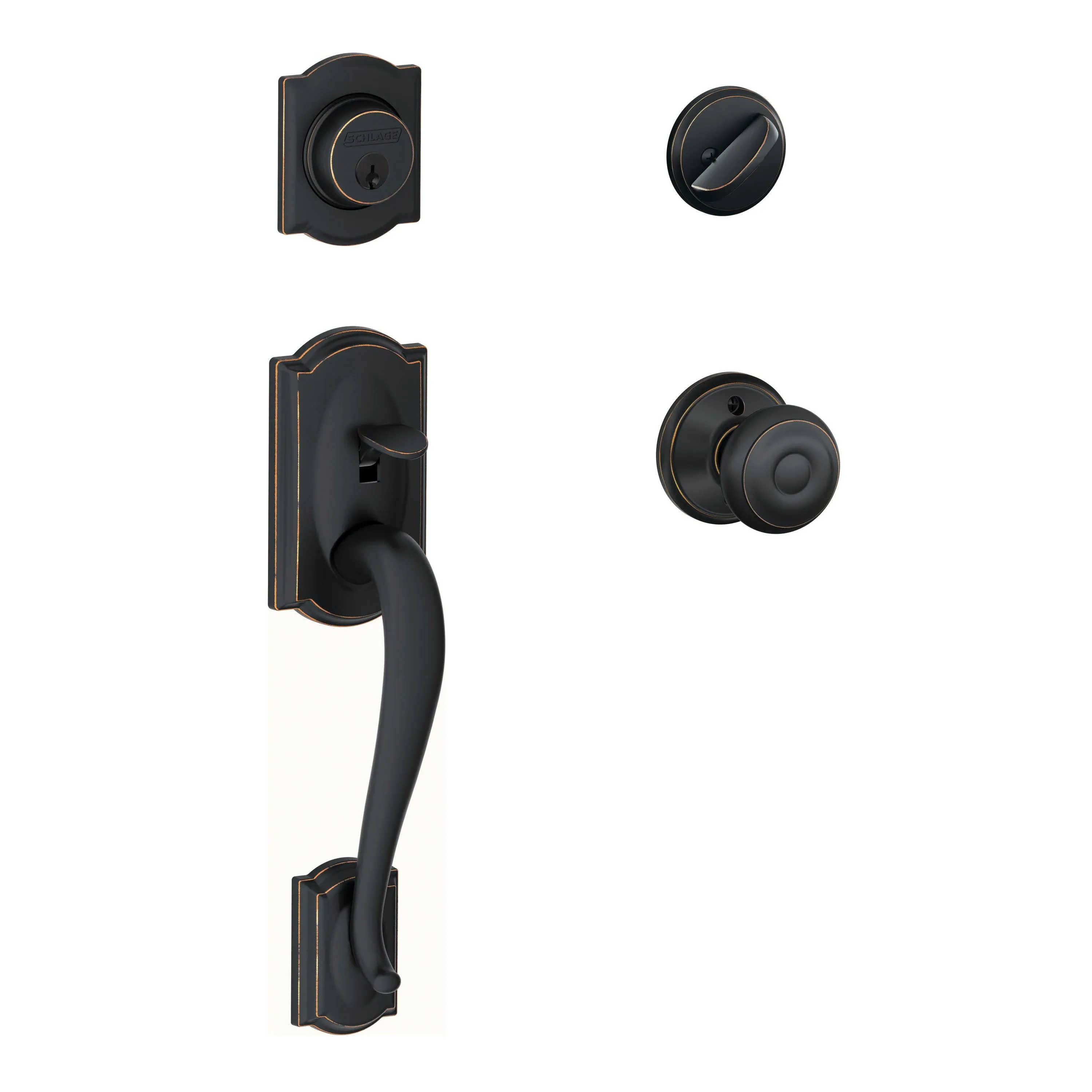 Schlage Residential F62 Camelot Double Cylinder Handleset - Entrance Lock Interior & Exterior