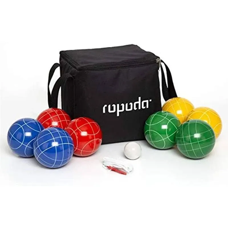 ropoda 90mm Bocce Ball Set with 8 Balls, Pallino, Case and Measuring Rope for Ba