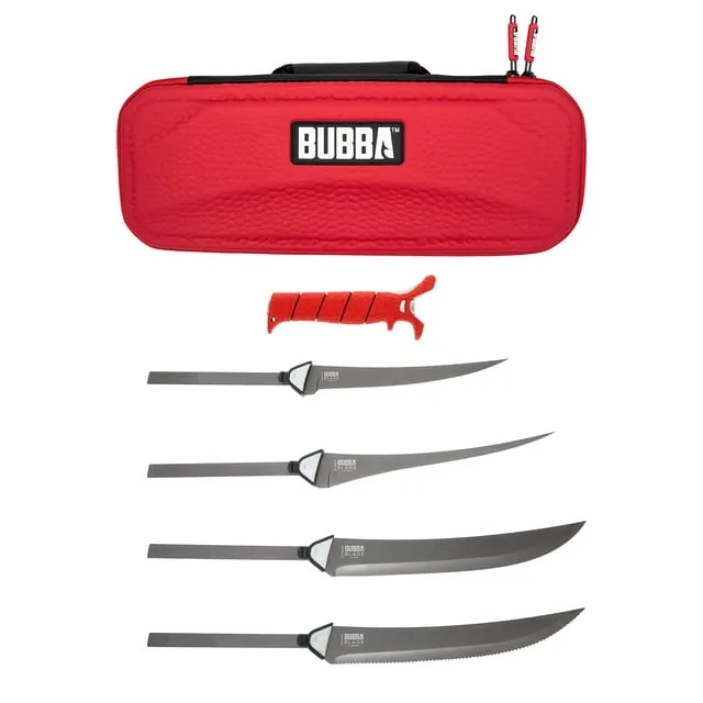 BUBBA Multi-Flex Interchangeable Blade Kits, with Non-Slip Grip Handle, Ti-Nitride S.S. Coated Non-Stick Blades and Case for Fishing