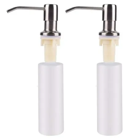 2Pcs Kitchen Sink Soap Dispenser Built-in Soap Dispenser (Brushed Nickel) Countertop Soap Dispenser Pump No Need to Refill Small Bottle (Longer Thread Shaft)