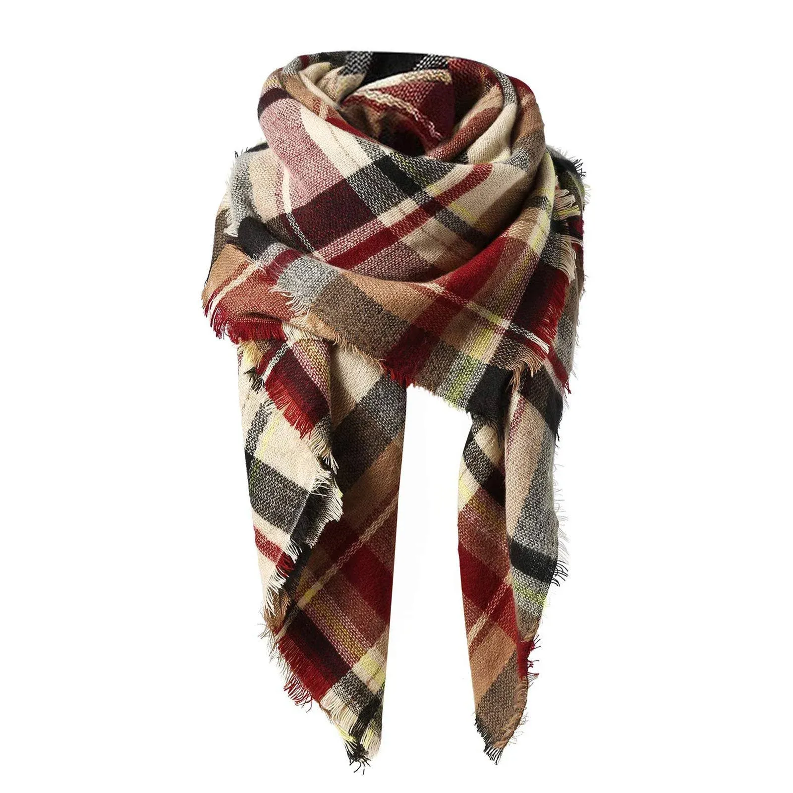 Century Star Women&#039;s Fall Winter Scarf Classic Tassel Plaid Scarf Warm Tartan Wr