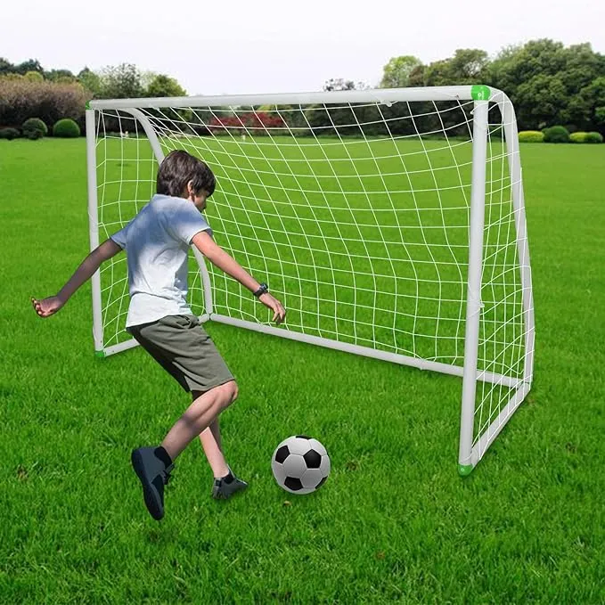 6'X4' Soccer Goal for Backyard Kids Portable Soccer Net with High-Strength Nets, Ground Stakes, Eight-Shaped Clasp, Strong PVC Frame & Weather Resistance Excellent Soccer Field Equipment