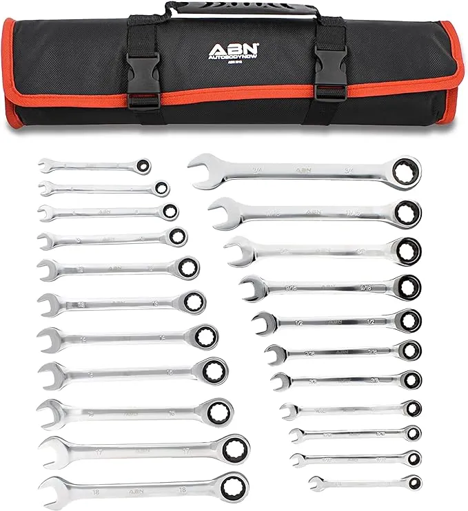 ABN Combo Ratchet Wrench Set SAE and Metric Sizes - 22 Pc Ratcheting Wrench Set