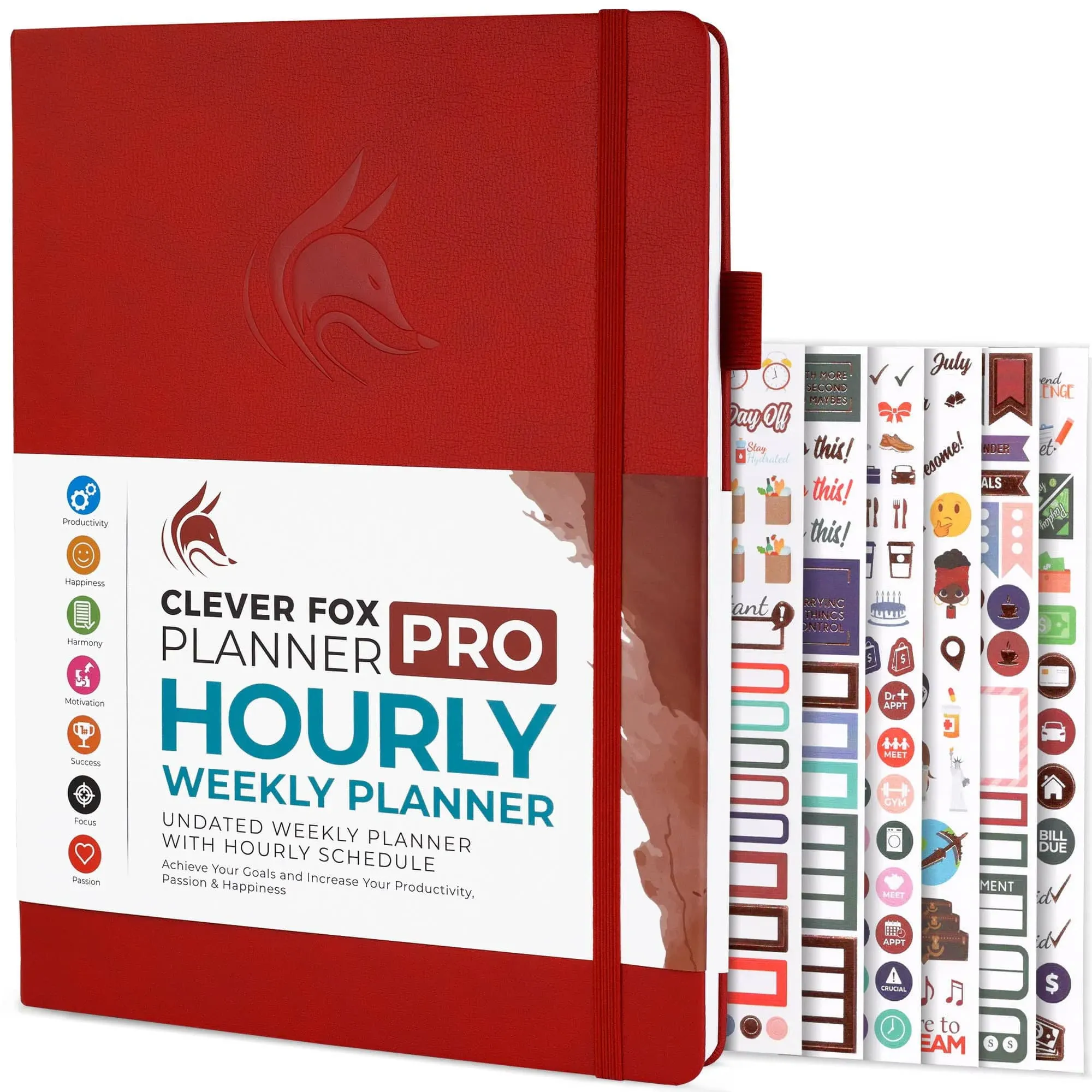 Clever Fox Planner Pro Hourly (6am-9pm Schedule), Red