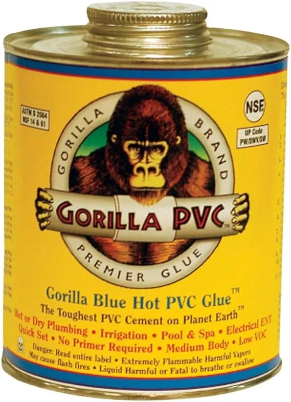 Gorilla 08102 Blue Hot PVC Glue, 8 oz