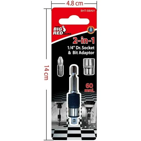 BIG RED 2-in-1 CR-V Steel Socket and Bit Adapter 1/4 Drive Bit Holder Quick Switching between Bits and Sockets WSG009