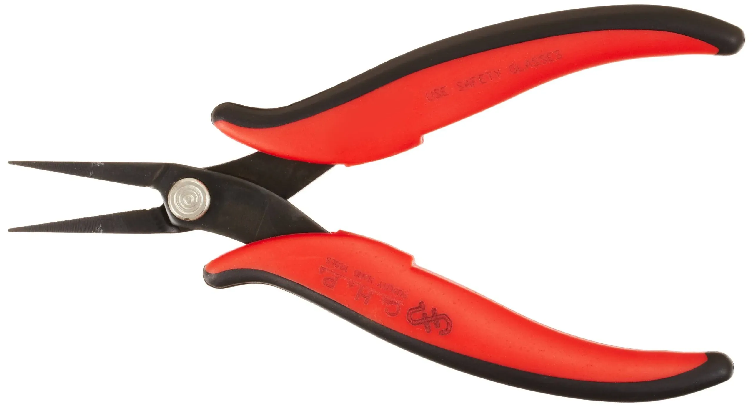 Hakko CHP PN-2005 Long-Nose Pliers, Pointed Nose, Flat Outside Edge, Serrated Jaws, 32mm Jaw Length, 1.2mm Nose Width, 3mm Thick Steel, Red