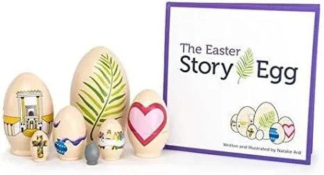 The Easter Story Egg - With Storybook about Resurrection - Colorful Hand Painted Nesting Dolls Toys - 7 Decorative Nesting Eggs - Great Christian or Catholic Gift - Fun way to Teach Kids about Easter!