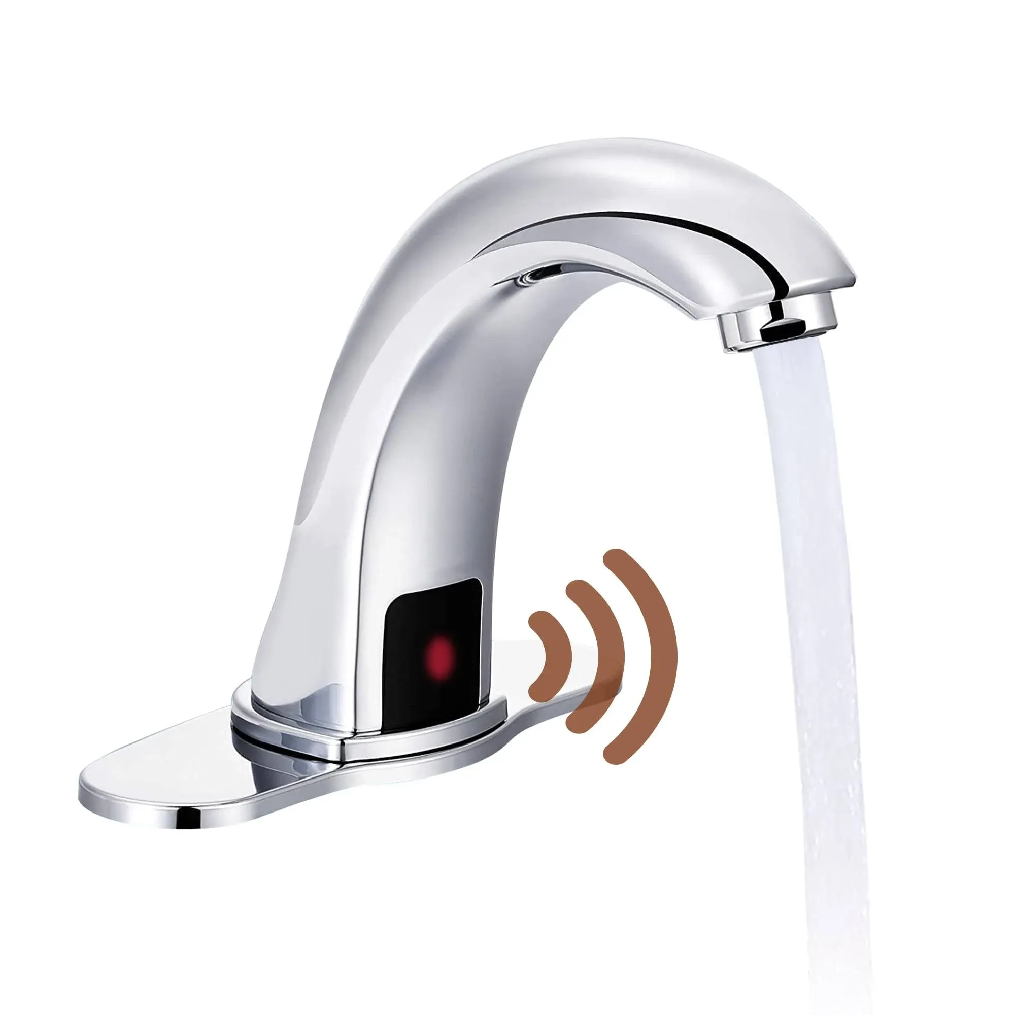 Touchless Bathroom Sink Faucet with Deck Plate Commercial Automatic Motion Sensor Restroom Faucet Hot Cold Temperature Hands-Free Toilet Faucet 1 or 3 Hole, Chrome