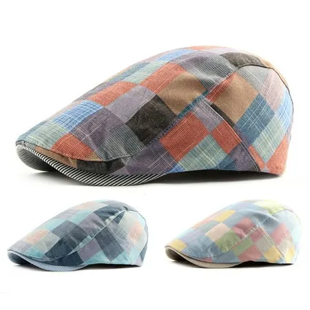 Farfi Fashion Men Women Plaid Cotton Newsboy Hat Flat Cap Adjustable Beret with Visor