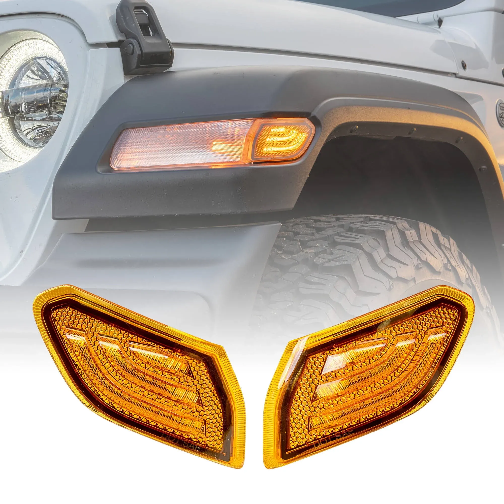 TRUE MODS LED Turn Signal Marker Light Replacement for Jeep 2018+ Wrangler JL Gladiator JT [Amber Lens] [Plug-n-Play] [IP67 Waterproof] Corner Light Compatible w/Jeep Wrangler Gladiator Accessories