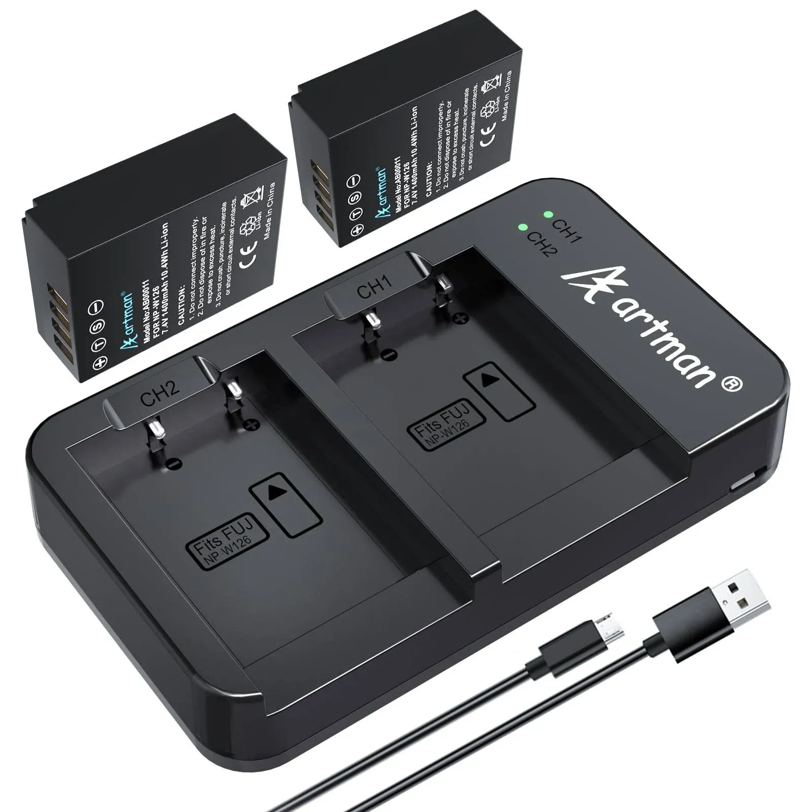 Artman Np-w126 NP-W126S Battery 2-Pack and USB Dual Charger Compatible with ...