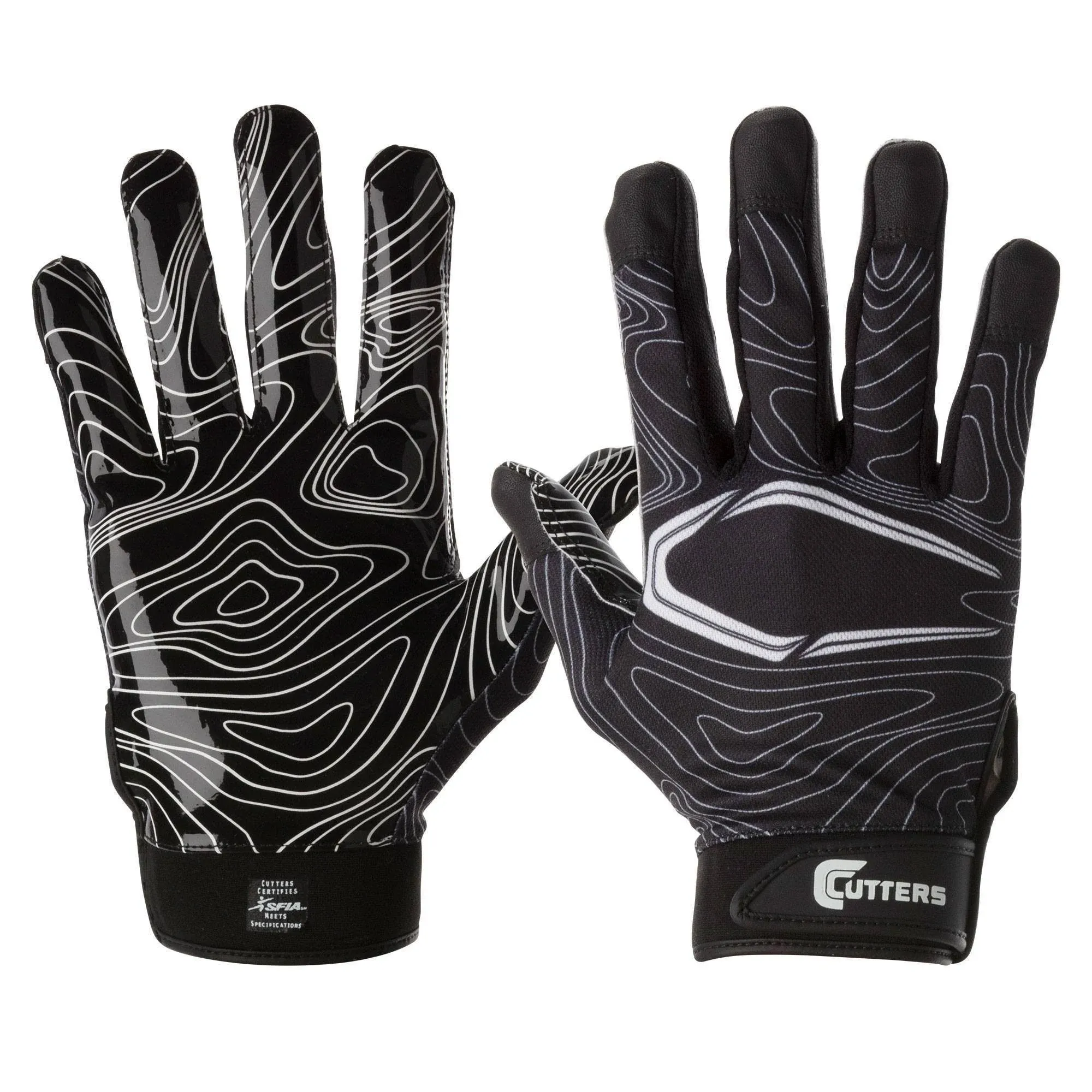 Cutters Football Game Day Super Sticky Grip Receiver Gloves Youth Lg Black Topo