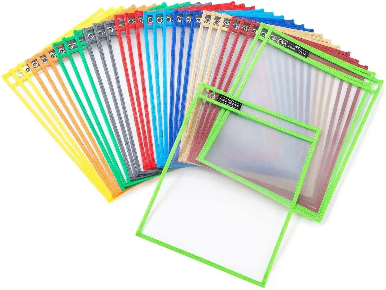 30 Pack Dry Erase Pockets, 10x13 Inches, Assorted Colors, Reusable and Oversized Dry Erase Sleeves, Classroom and Teacher Supplies, Clear Plastic Sheet Protectors/Ticketholder