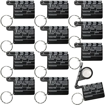 ArtCreativity Hollywood Clapboard Keychains, Set of 12, Lift Clapper to Reveal Magnifying Glass, Accessories for Keys, Backpack, or Pocket Book, Birthday Party Favors, Carnival Party Favors for Kids