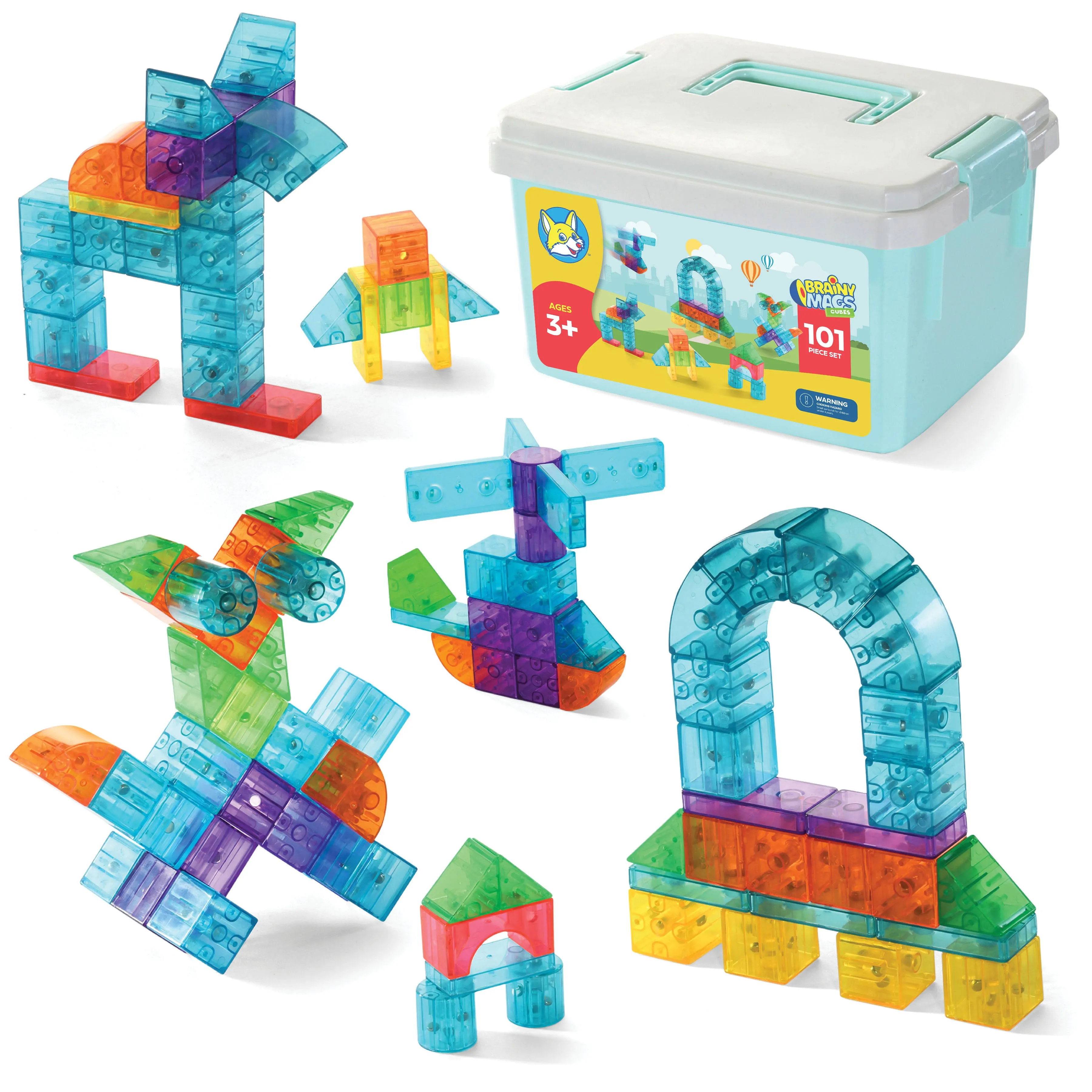 Play Brainy 101 Pieces Magnetic Cubes for Kids 3D Building Blocks Set