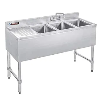 DuraSteel NSF 3 Compartment Sink - 10" L x 14" W x 10" D Stainless Steel Commercial 3 Bay Under Bar Sink - Left Drainboard Utility Sink with CEC Certificed No Lead Faucet - Restaurant & Kitchen