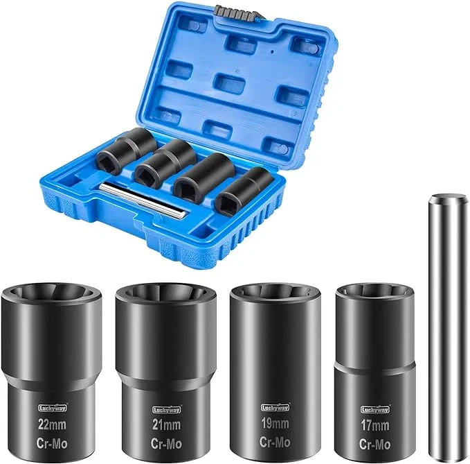 Luckyway 5-Piece Twist Socket Set Lug Nut Remover Extractor Tool Metric Bolt and Lug Nut Extractor Socket Tools