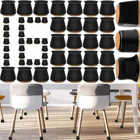 16Pack Chair Leg Floor Protectors Bar stools Leg Protectors Caps Dining Room Table Chair Leg Protectors for Hardwood Floors Chair Leg Covers Silicone Felt Furniture Pads Non Slip - Black